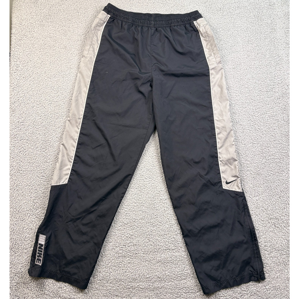 VTG Nike Track Pants Mens Large Black Y2K Gray Tag Pockets Windbreaker Retro